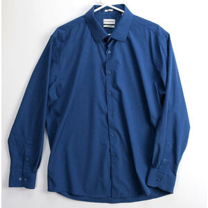 Lucky Brand Blue Button Down Shirt Mens Slim Fit 17 Business Casual Stretch